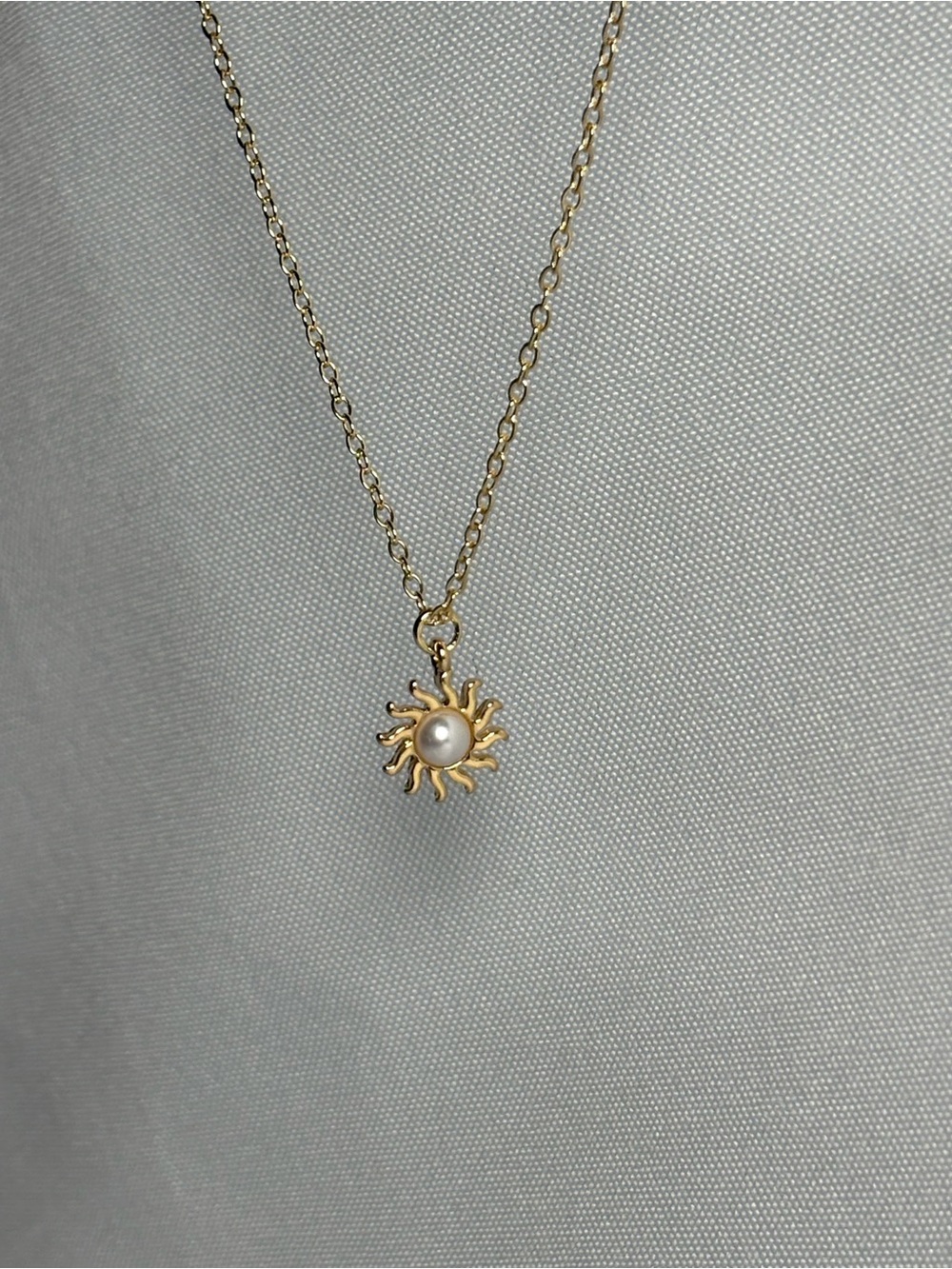 NEW Gold Tone Sunburst Necklace with White Pearl Pendant